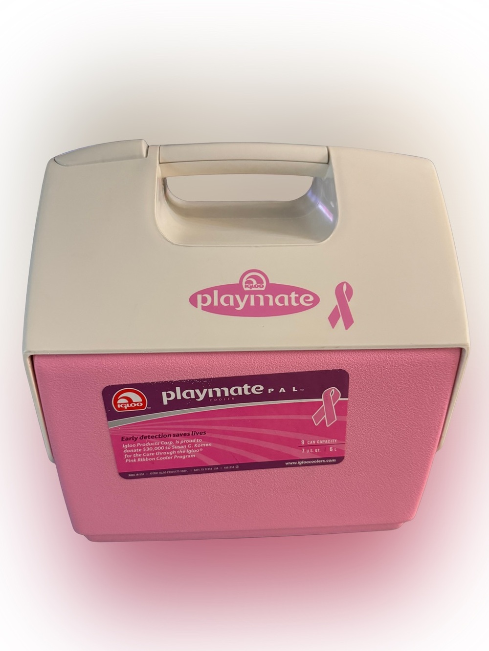 Vintage Igloo Playmate PAL Pink Ribbon Cooler Susan G Komen 7 Qt USA